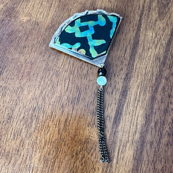 Alone Larsen Sterling Silver Brooch Modernist w Inlay Tassel "Romance Series" - Picture 6 of 13